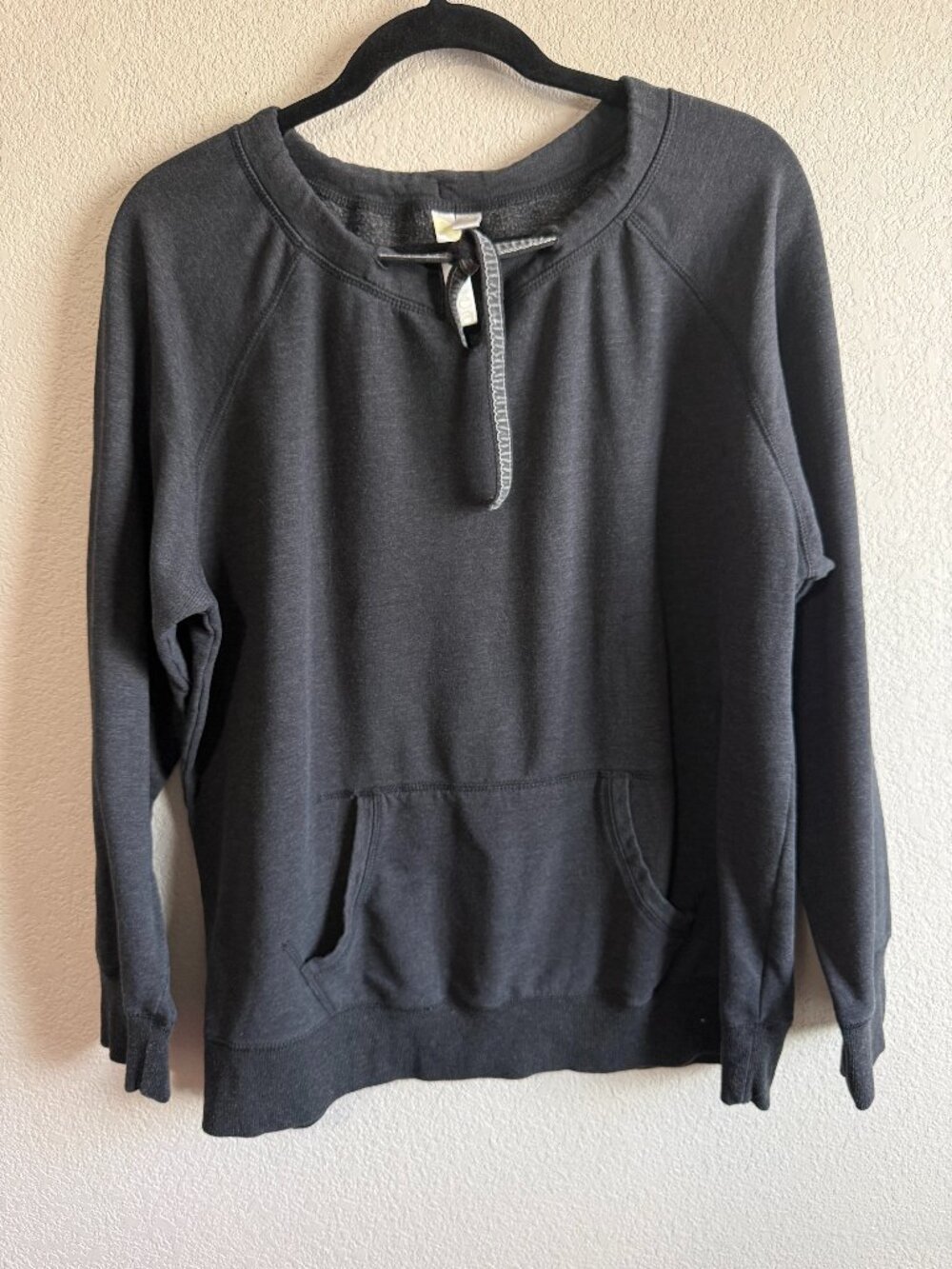 Women's Greentea Charcoal Gray Drawstring Hoodie Sweatshirt Pocket Size XL